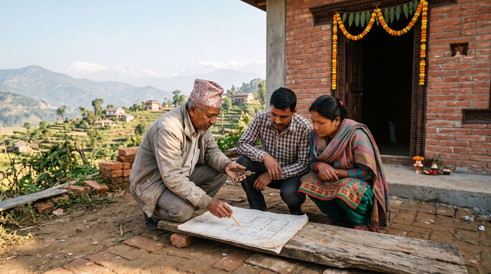 A vaastu consultant going over a new house plan with a couple